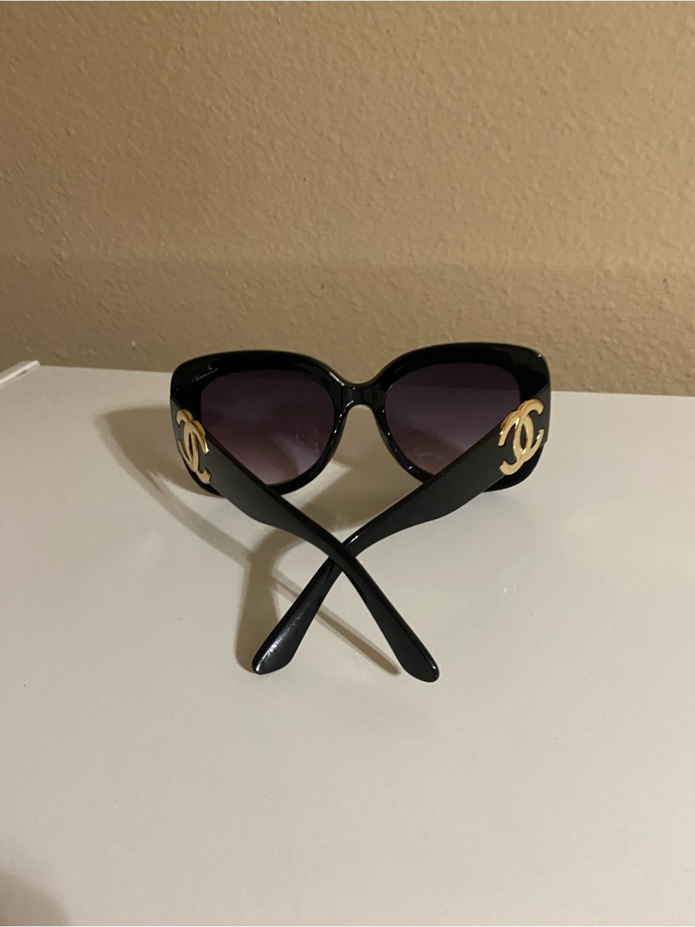 CHANEL Black Sunglasses with Gold CC Accents
